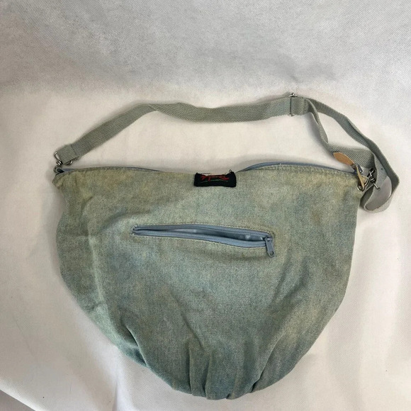 Vintage Holiday Fair Faded Blue Jean Denim Hobo Crossbody Jetbag - Picture 3 of 12